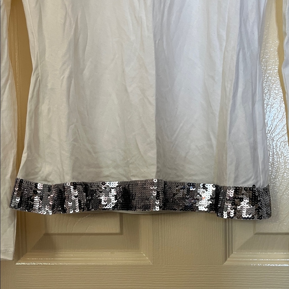 Express White Long Sleeve Top with Silver Sequin Detail - Picture 3 of 6